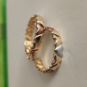 Tri Color Gold Filled Hoop Earrings Hearts Design New